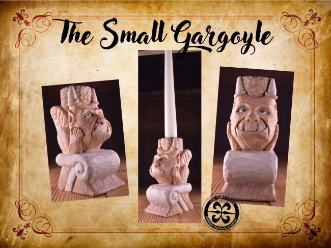 Hand Carved Gargoyle Candle Holder - Gothic Basswood Candlestick - Medieval Fantasy Decor - 5.5 Inch
